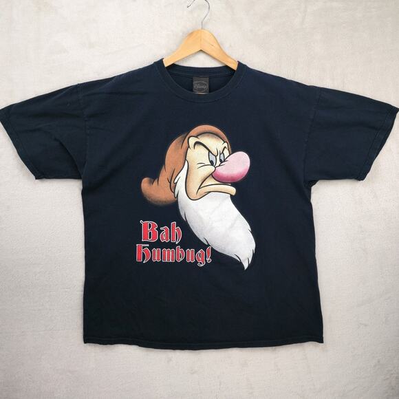 Vintage Disney Grumpy Bah Humbug Shirt XL Black Snow White Christmas Tee - Picture 1 of 7